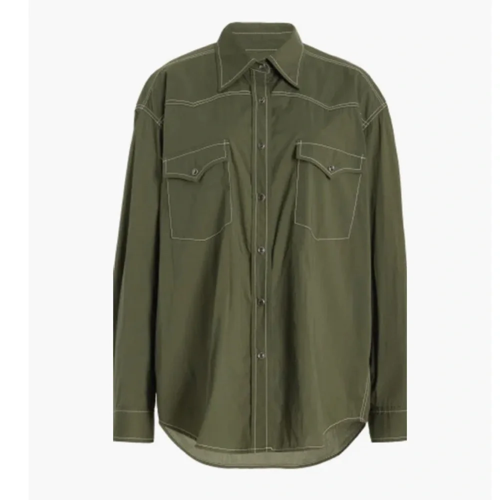 TWP Dutton Oversized Stretch Cotton Poplin Western Shirt  Olive - Picture 4 of 12